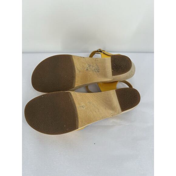Swedish Hasbeens Yellow Wooden Clog Sandal Peep Toe Size 41 US 11 - Picture 13 of 14